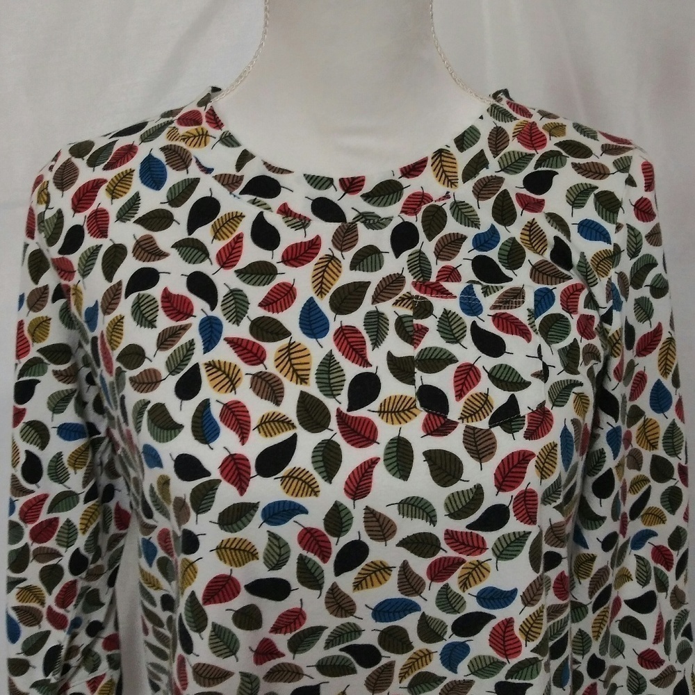 Talbots Petite Multicolor Leaf Pattern Scoop Neck… - image 2